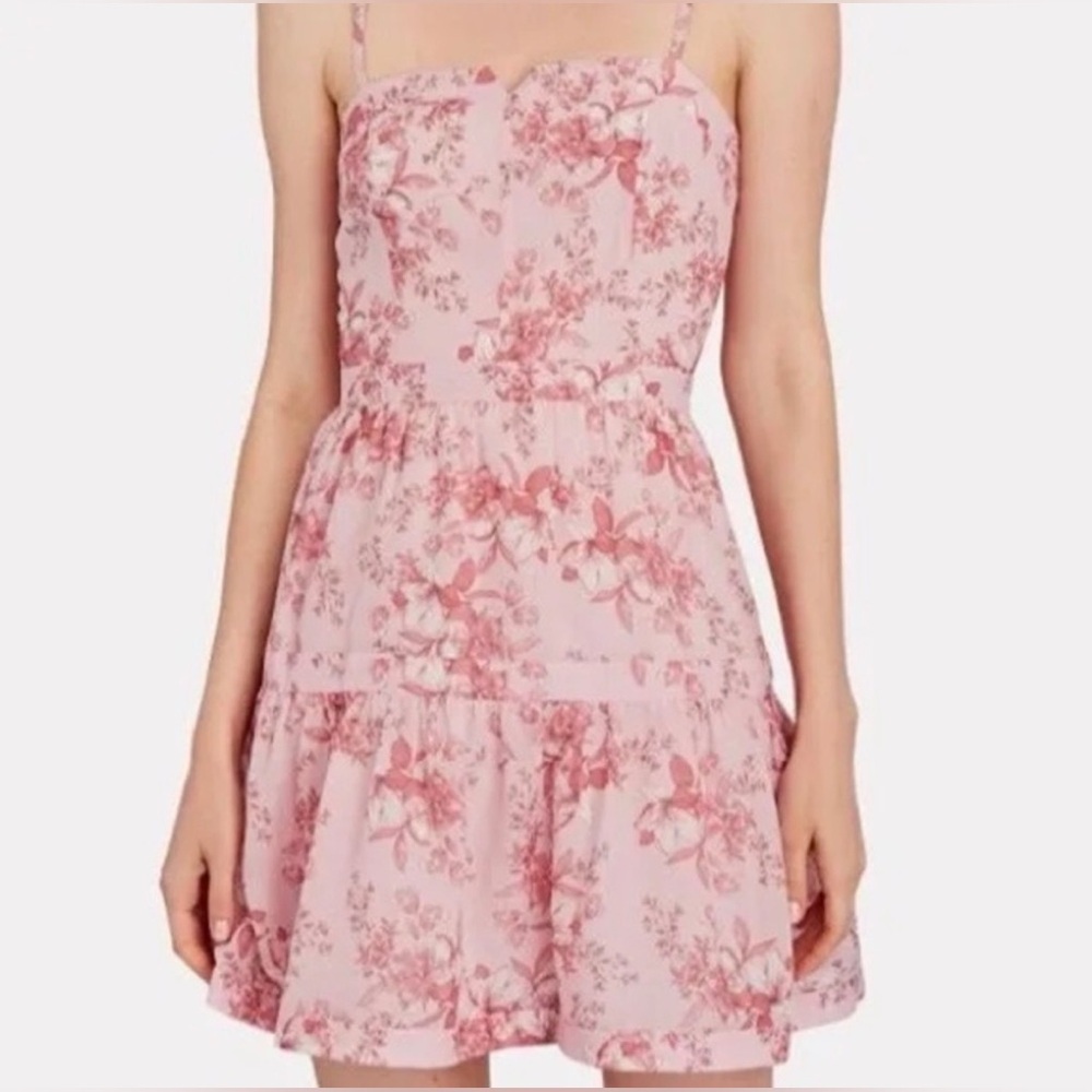 Intermix Pink Floral Silk Blend Babydoll Mini Dress Cottagecore Size 10 Romantic